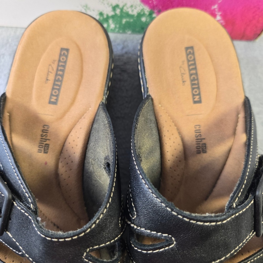 Clarks Leisa Vine Black Leather Strappy Wedge Slide Sandals Womens 8.5M - Picture 4 of 7